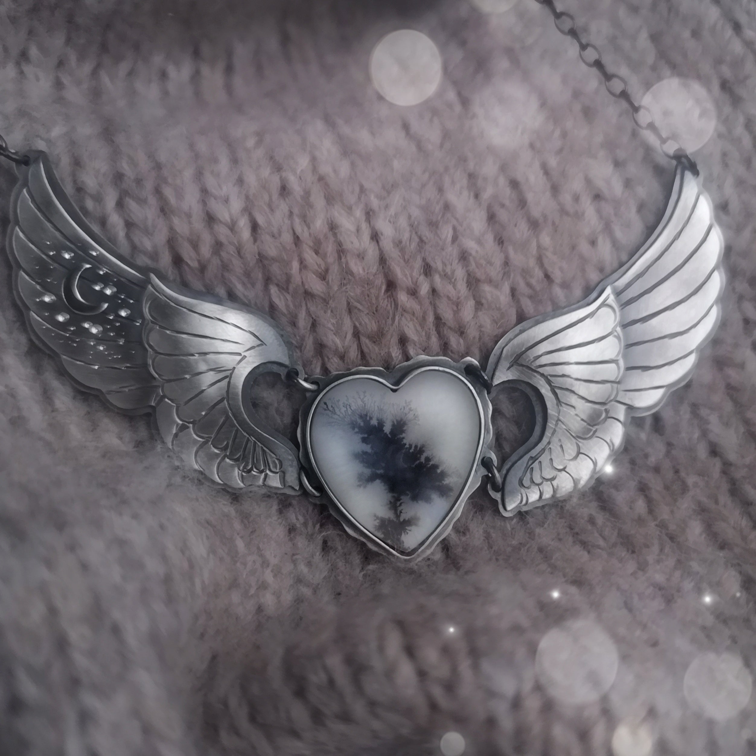 The Wings Necklace - Dendritic Agate Necklace