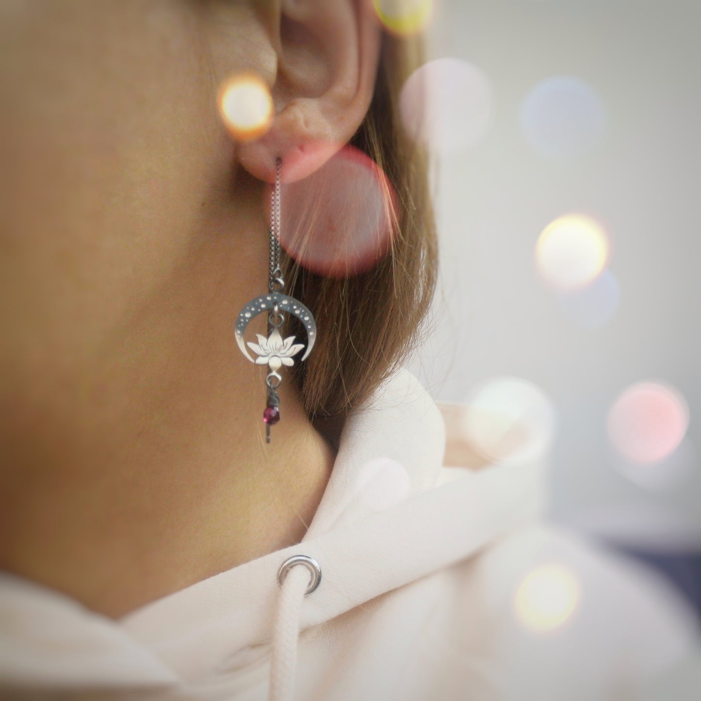 The Lotus & Ombre Moon Threader Earrings
