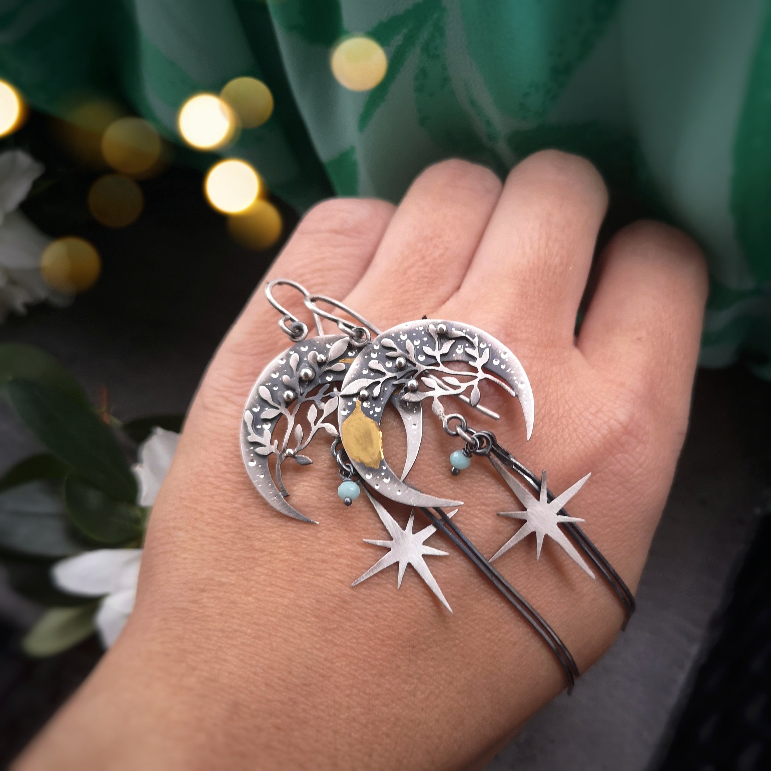 The Ficus Leaf Moon Goddess Earrings