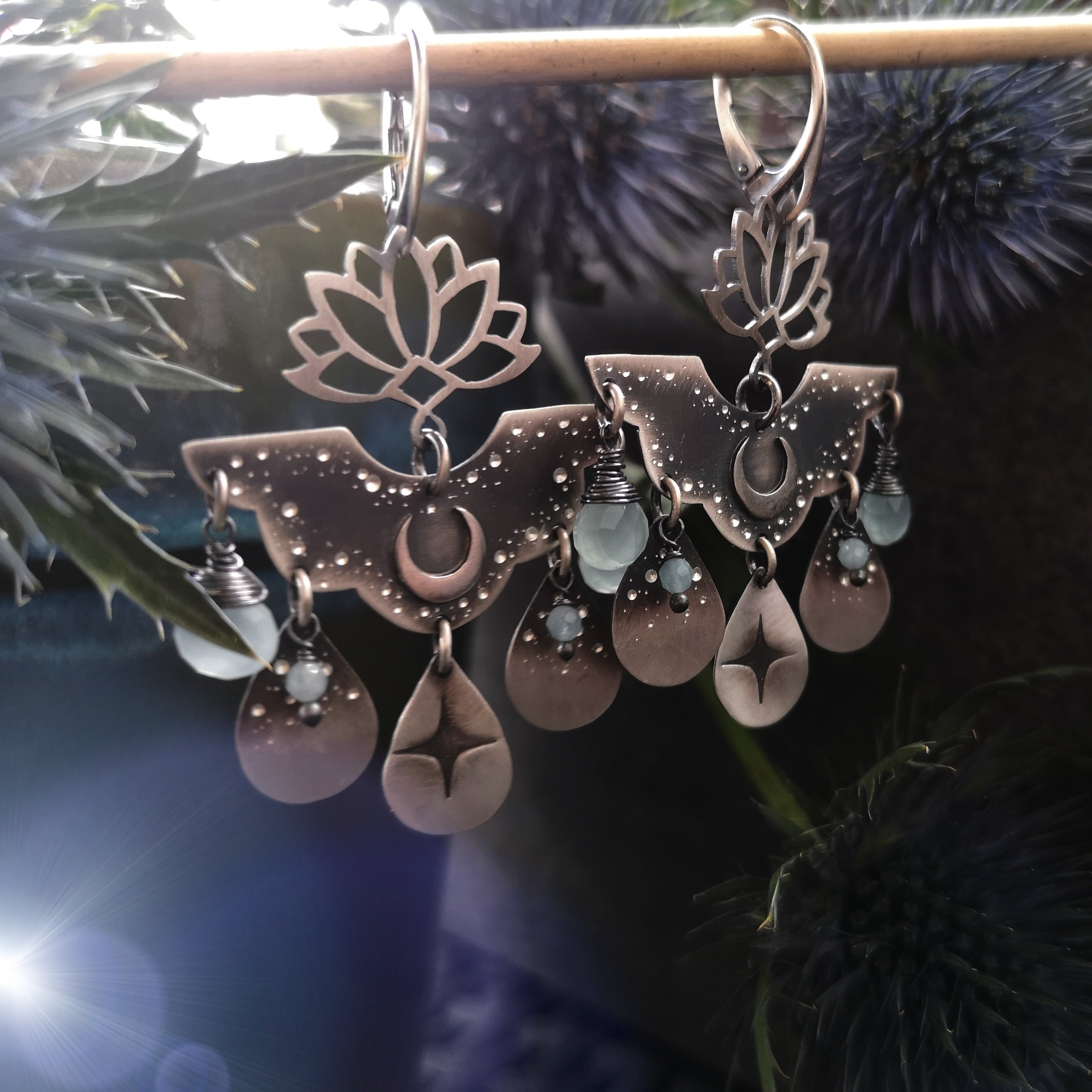 The Lotus & Moon Chandelier Earrings