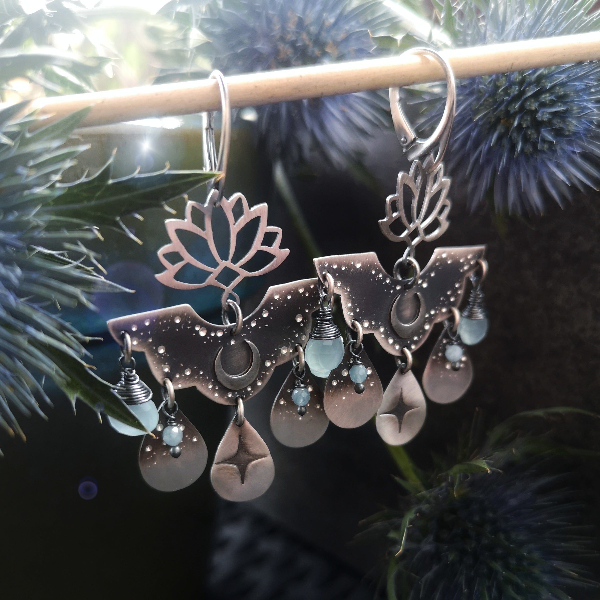The Lotus & Moon Chandelier Earrings