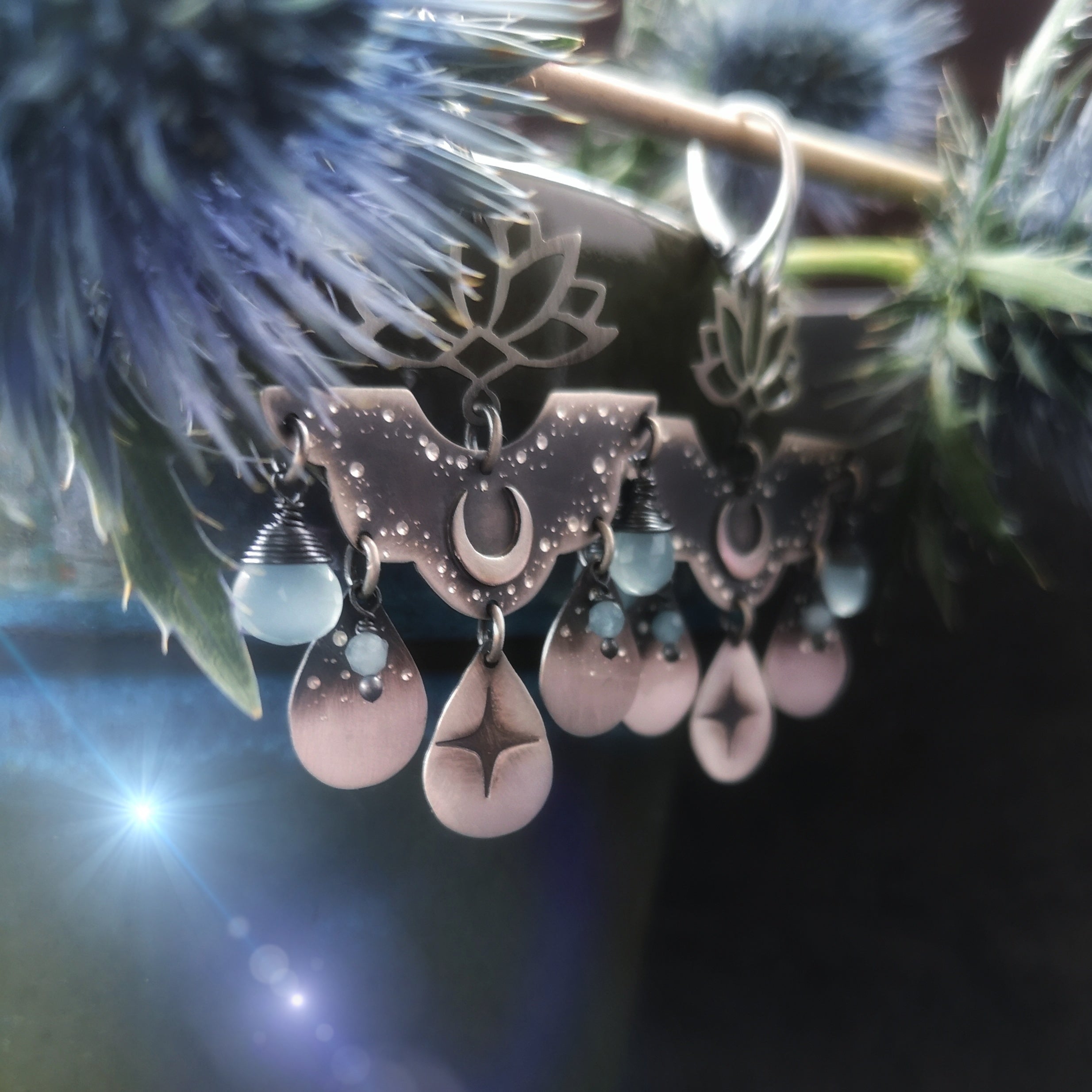 The Lotus & Moon Chandelier Earrings