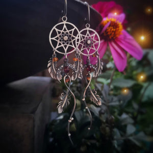 The Dreamcatcher Earrings with Sapphire & Garnet