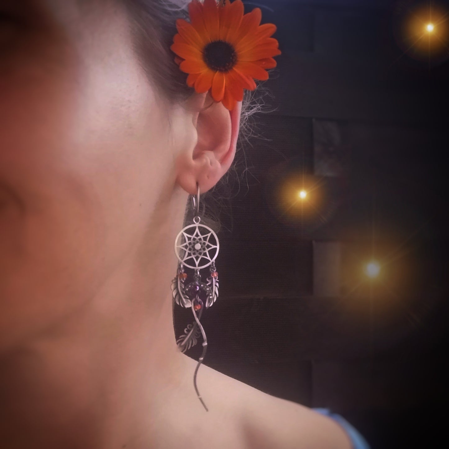 The Dreamcatcher Earrings with Sapphire & Garnet