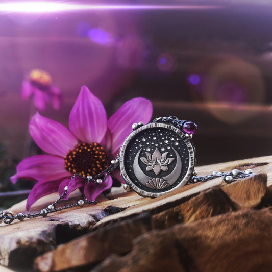 The Lotus &  Moon Shadowbox Necklace