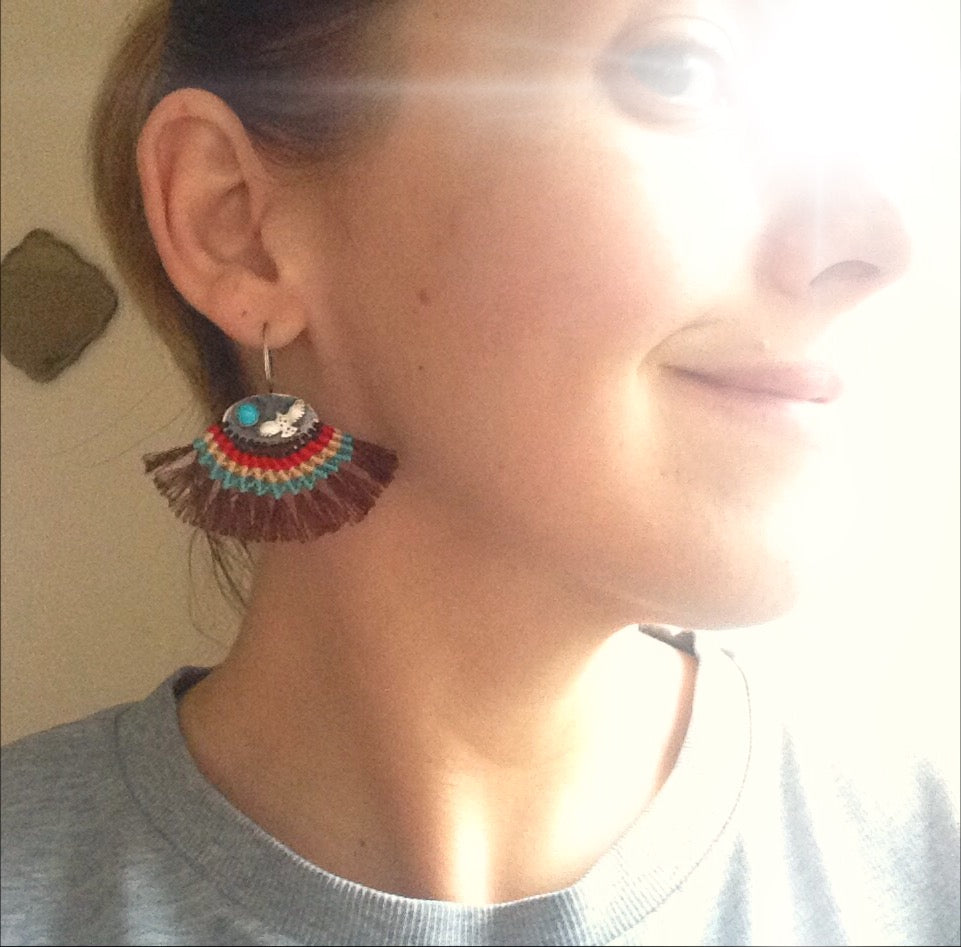 Sacred Wings Earrings - Fan Turquoise & Eagle Earrings
