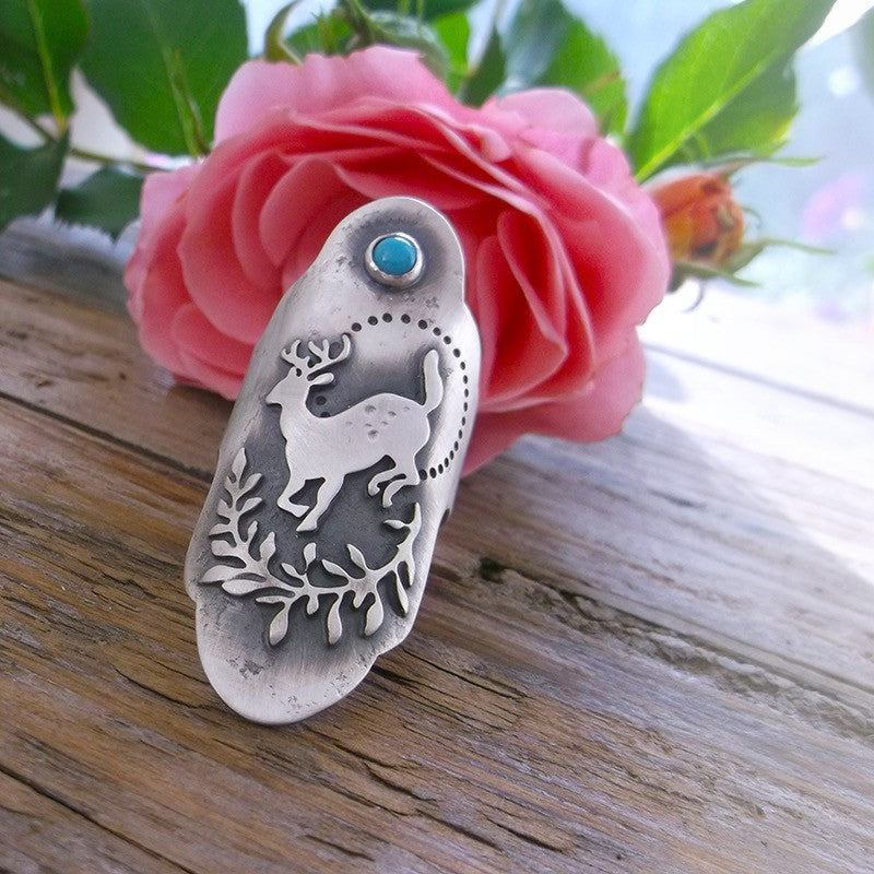 Tribe Song Ring- Deer Saddle Ring with Turquoise
