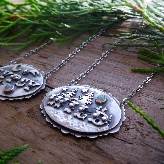 The Wild Necklace - Silversmithed Necklace with Opal