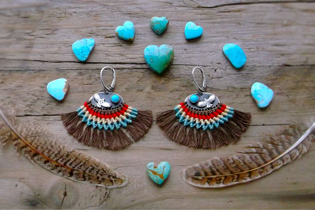 Sacred Wings Earrings - Fan Turquoise & Eagle Earrings