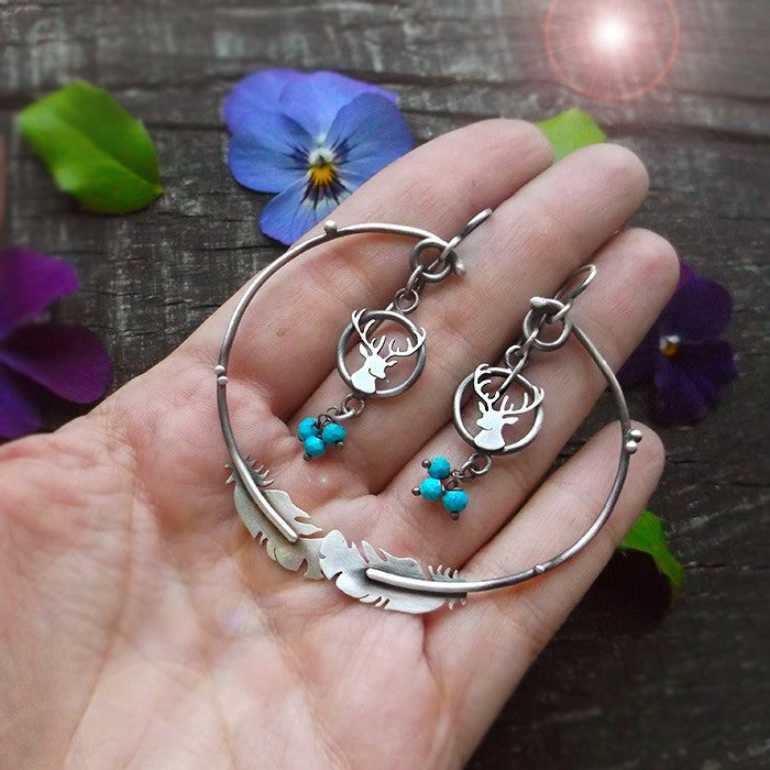 Deer Medicine Earrings - Silversmithed Turquoise Earrings
