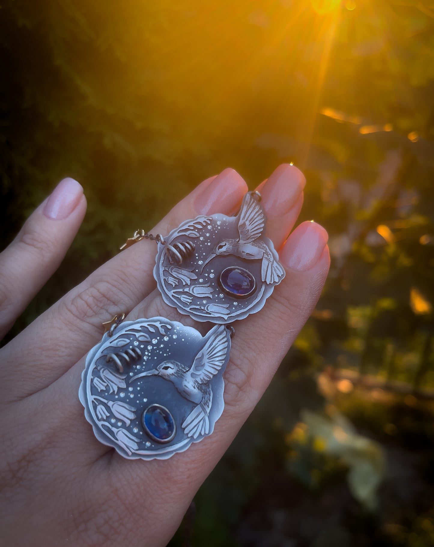 The Hummingbird & Bluebell Flowers Necklace I