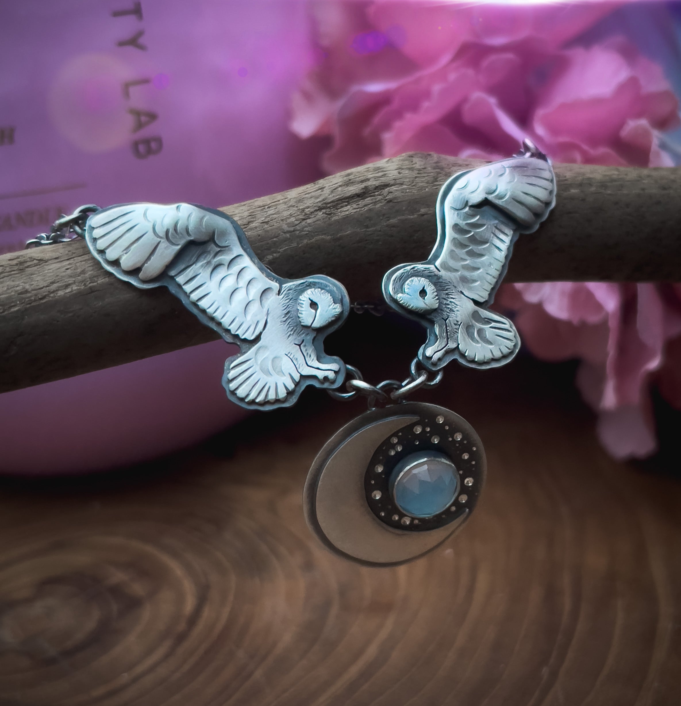 Barn Owls & Blue Moon Necklace
