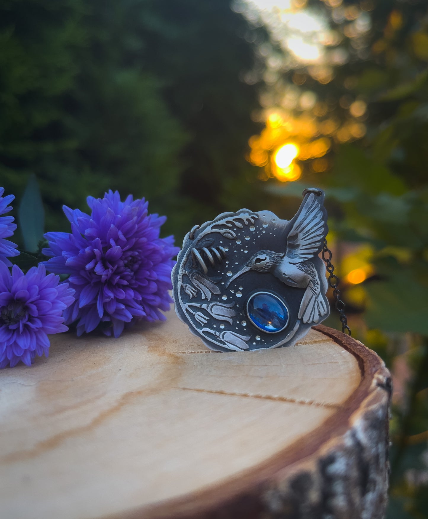 The Hummingbird & Bluebell Flowers Necklace I