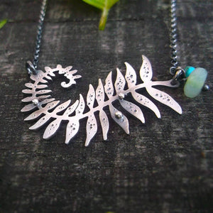 Glowing Fern - Fern Necklace with Chrysoprase and Turquoise