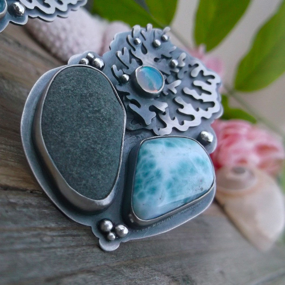 Morning Sea Ring - Larimar, Scottisch River Rock and Ethiopian Opal