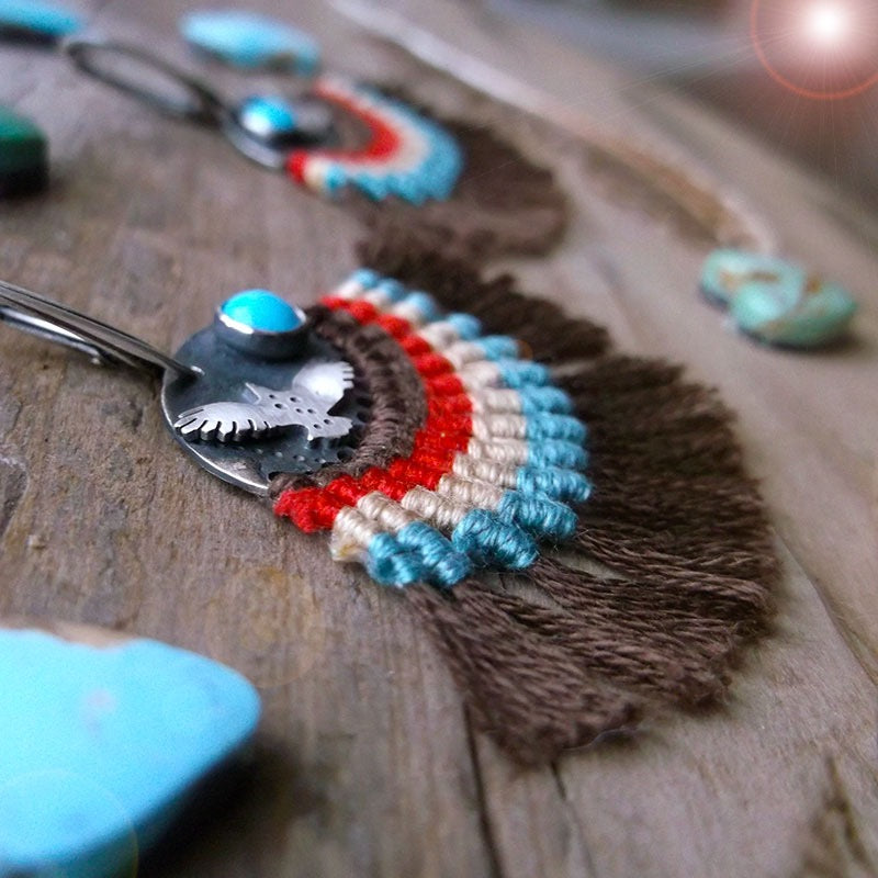 Sacred Wings Earrings - Fan Turquoise & Eagle Earrings
