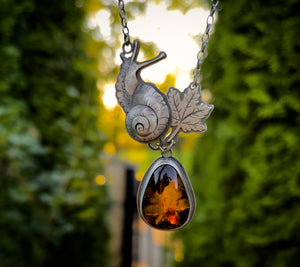 The Autumn Snail Necklace - Baltic Amber