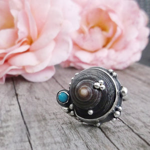 Wild River Ring - Scottish Shell and Arizona Turquoise Ring