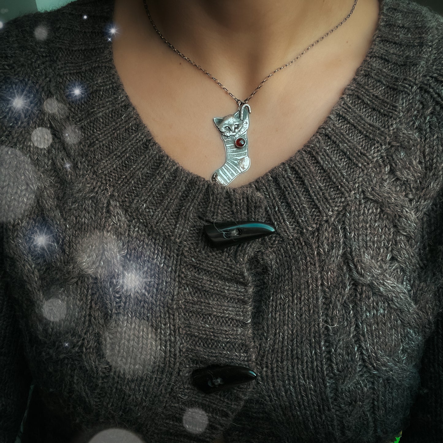 The Christmas Candy Cane Kitten Necklace