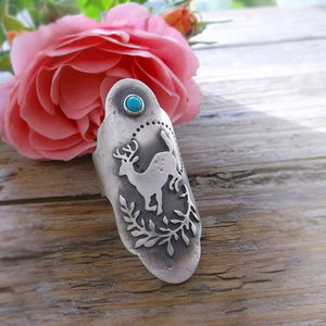 Tribe Song Ring- Deer Saddle Ring with Turquoise