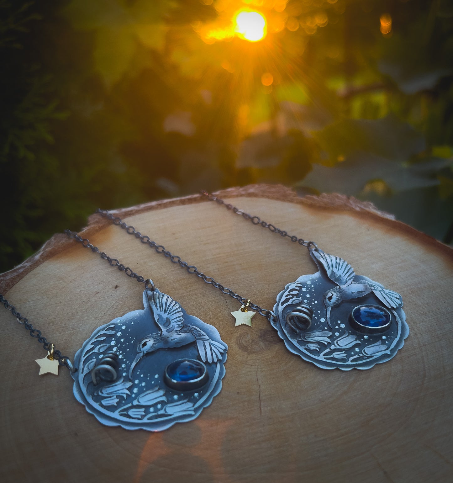 The Hummingbird & Bluebell Flowers Necklace I