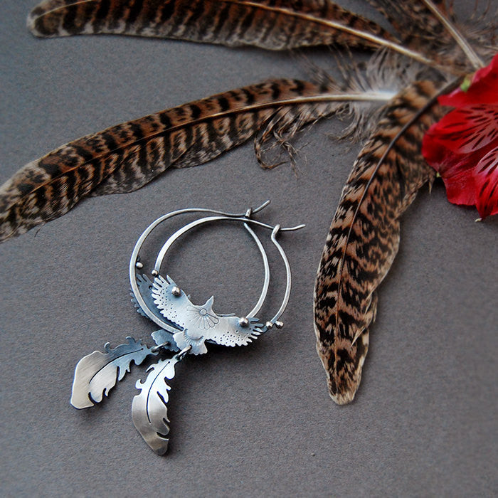 Sacred Wings Earrings- Feather and Ealgle Hoop Earrings