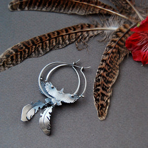 Sacred Wings Earrings- Feather and Ealgle Hoop Earrings