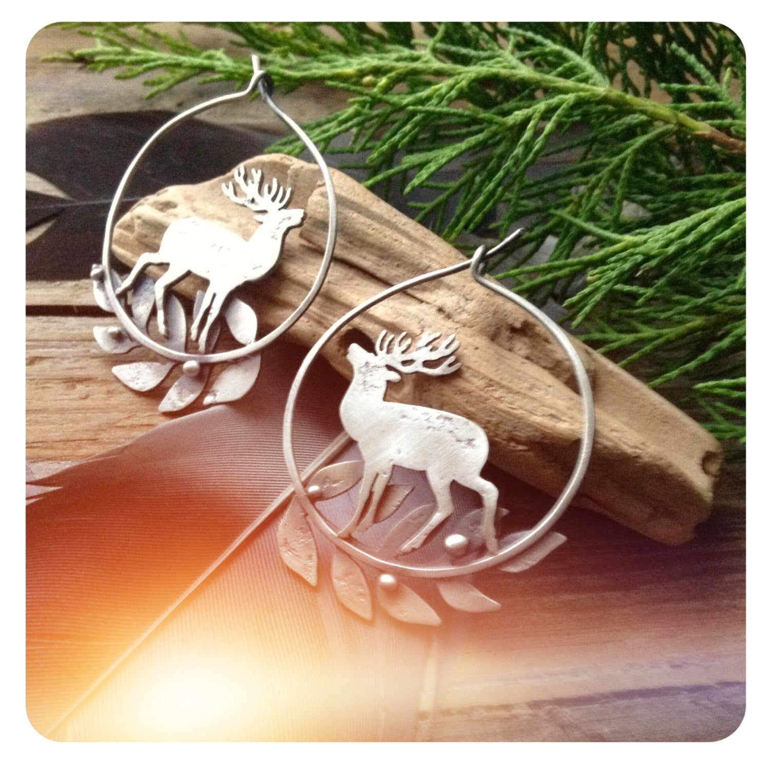 Tribe Song Earrings - Large Deer Hoop Earrings
