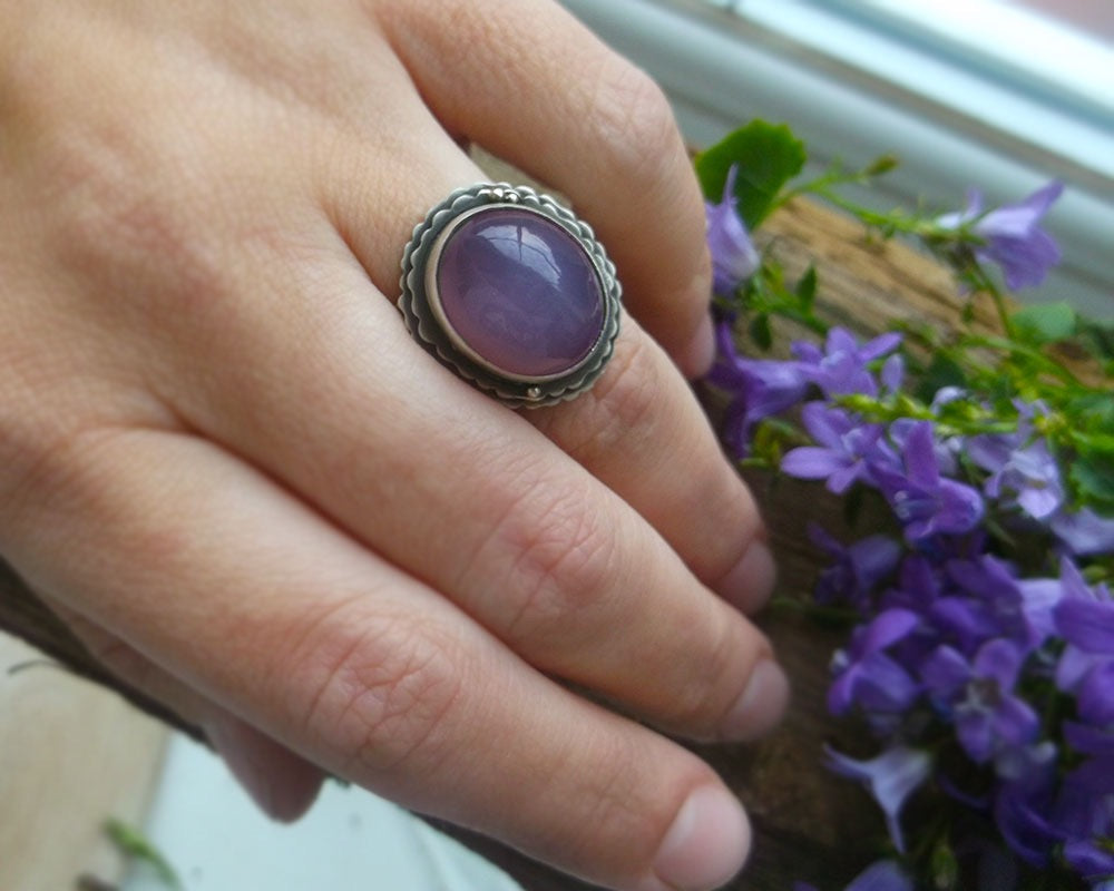 The Healer Ring - Hummingbird Holly Chalcedony Ring 8 US