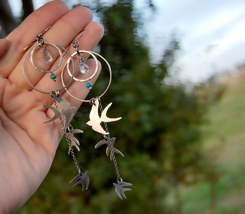 The Swallow Earrings - Birds Hoop Earrings