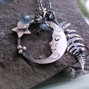 Moonchild Charm Necklace - Fern, Labradorite & Sky Blue Topaz