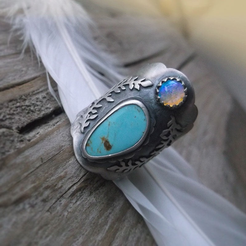 Flora Saddle Ring - Opal & Turquoise Ring.