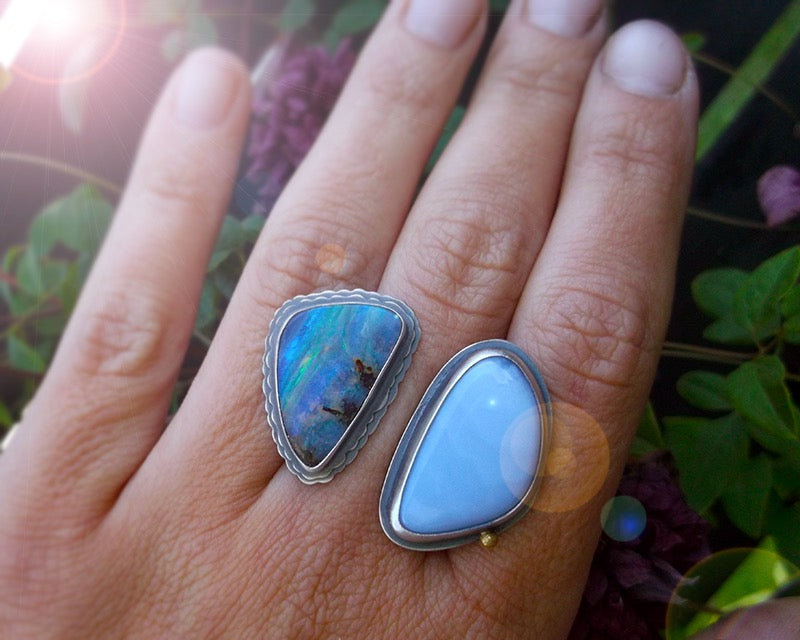 Tide Pool Ring - Australian Opal and Blue Perwinkle Agate with 18K gold Accent