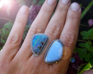 Tide Pool Ring - Australian Opal and Blue Perwinkle Agate with 18K gold Accent