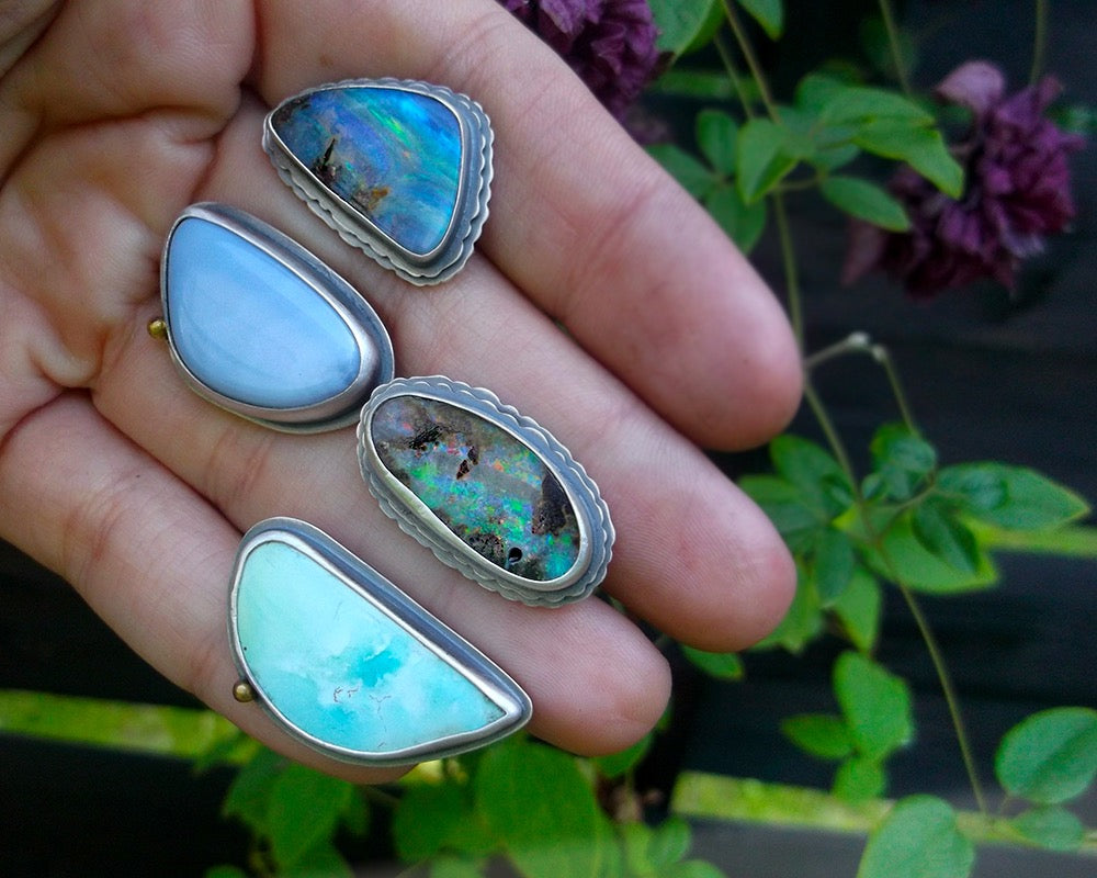 Tide Pool Ring - Australian Opal and Blue Ridge Lightening Turquoise with 18K gold Accent