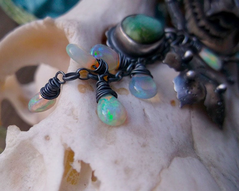 The Owl Necklace - Silver Opal & Turquoise Necklace