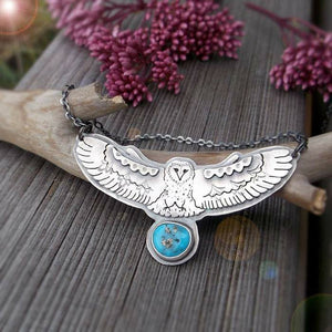 The Barn Owl Necklace - Totem Owl Sleeping Beauty Turquoise Necklace