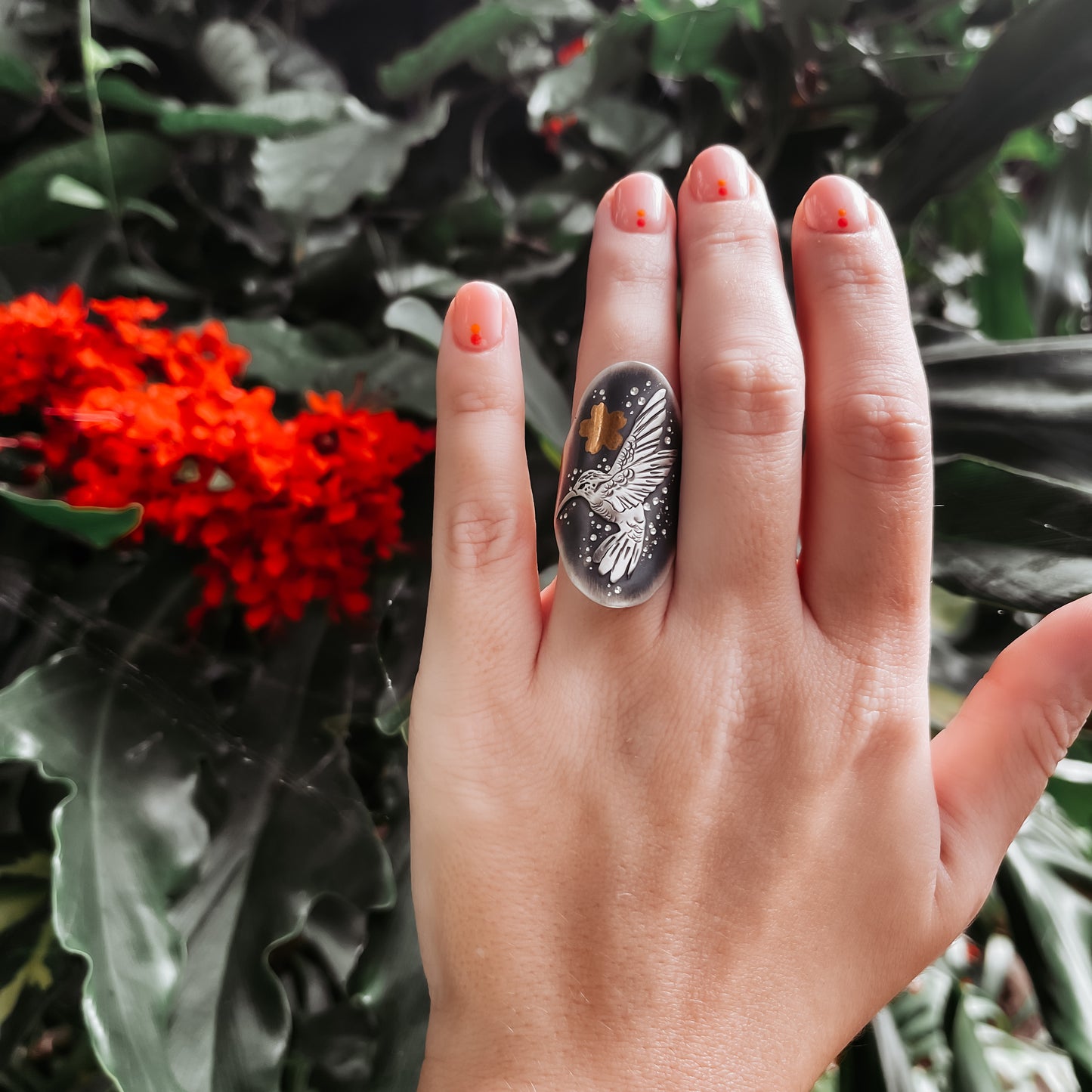 The Healer Ring - Hummingbird Shield/Saddle Ring
