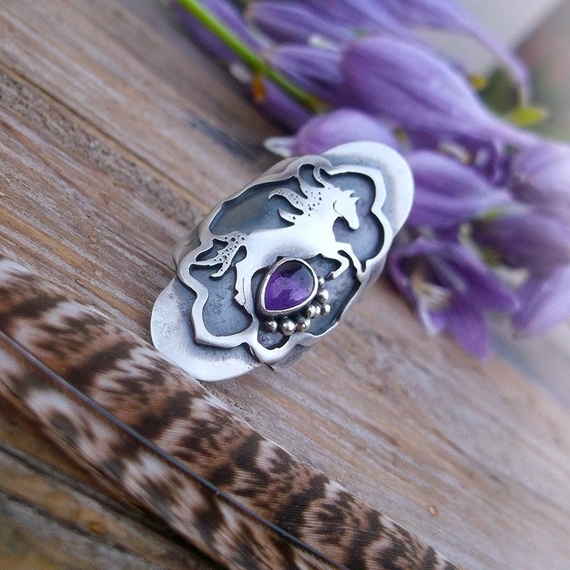 Mustang Saddle Ring with Amethyst