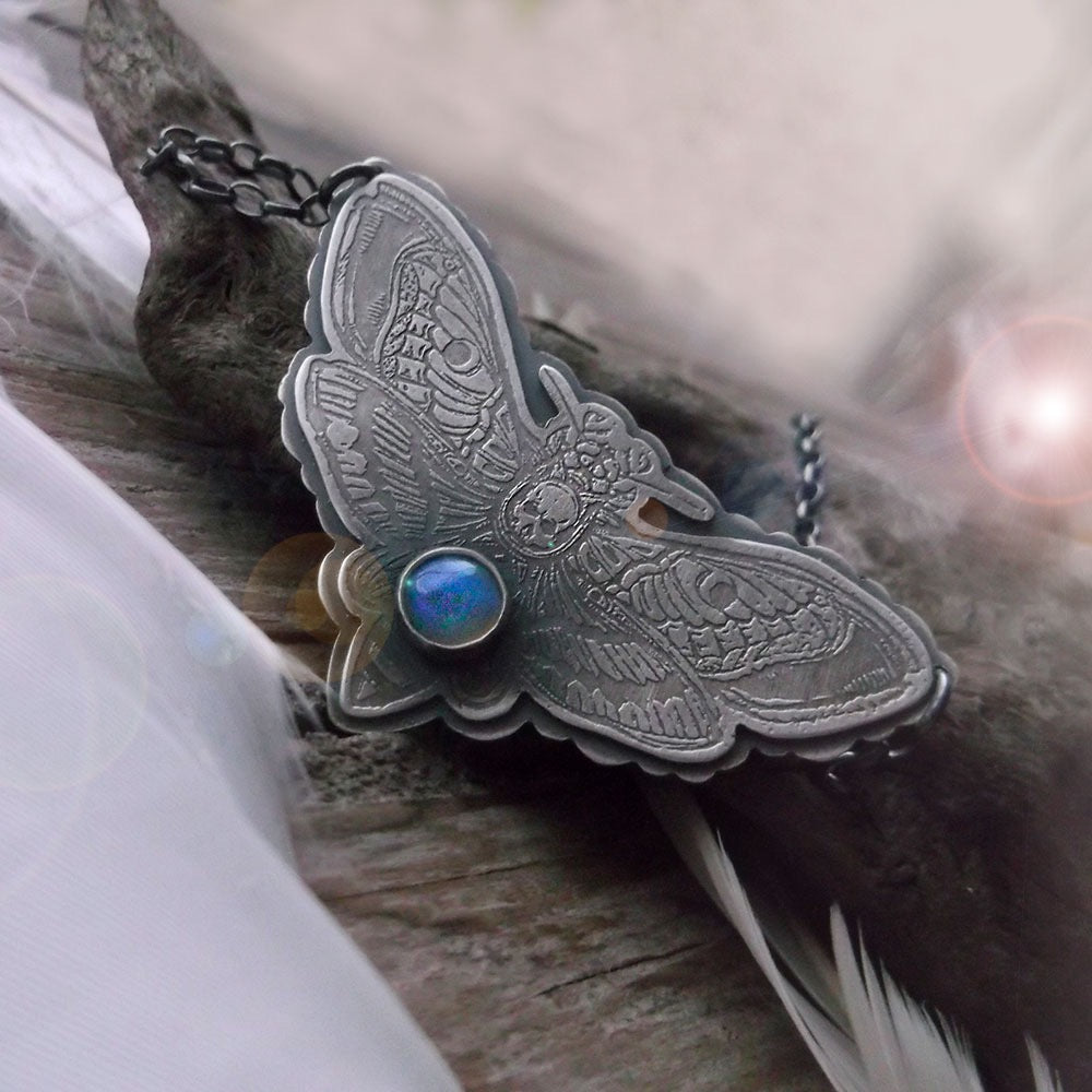 The Moth Necklace - Sterling Silver Opal Necklace