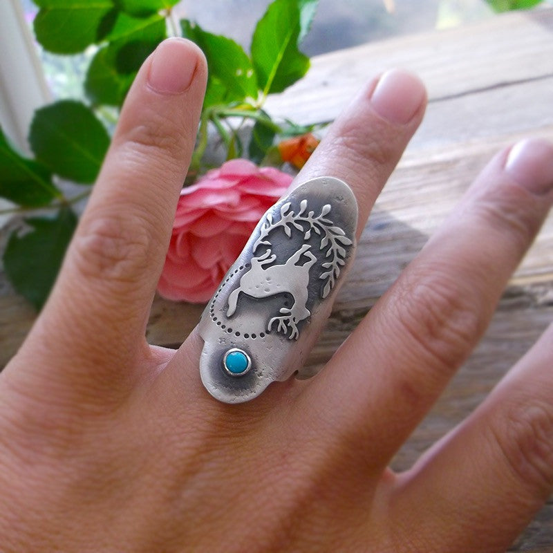 Tribe Song Ring- Deer Saddle Ring with Turquoise