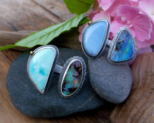Tide Pool Ring - Australian Opal and Blue Perwinkle Agate with 18K gold Accent