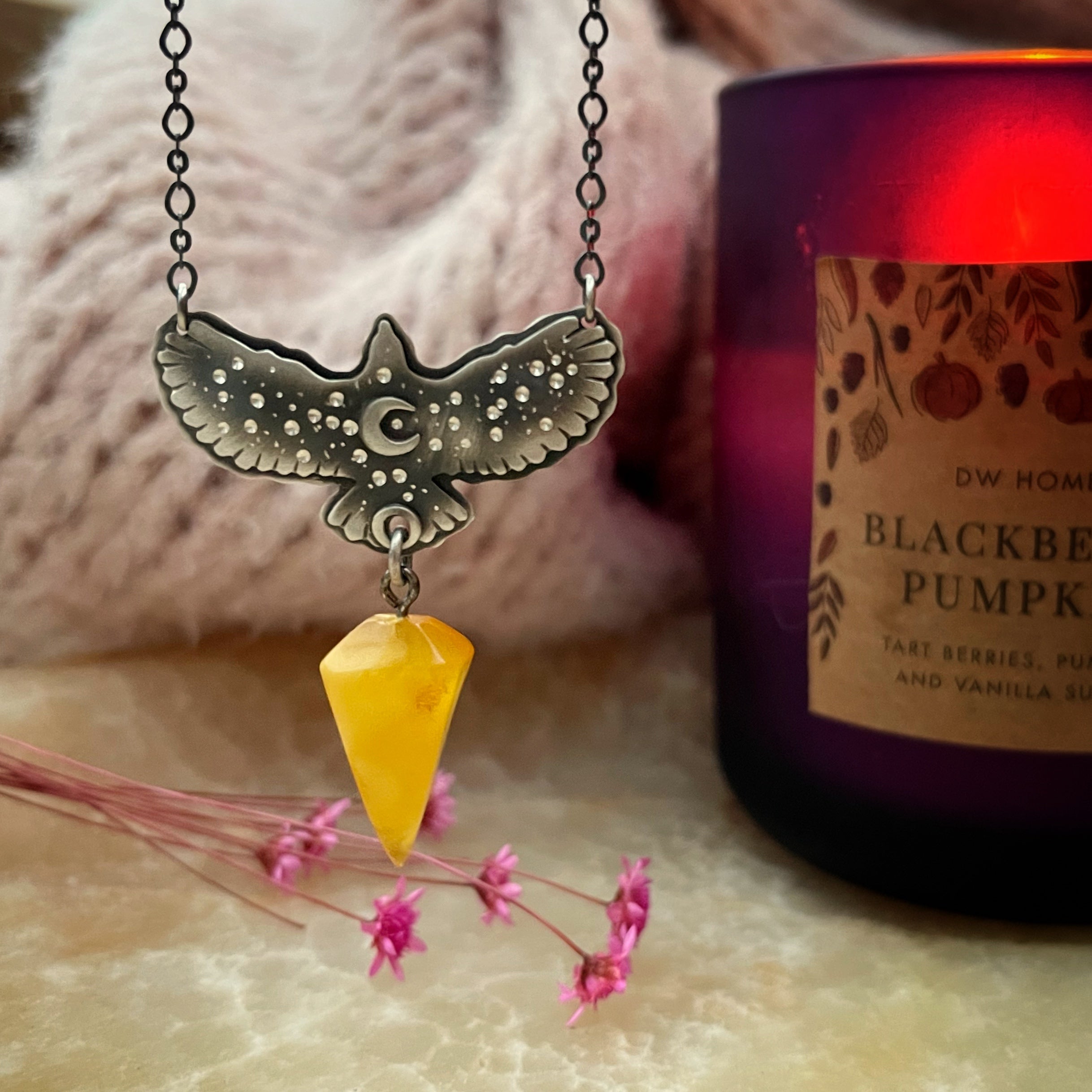 Medium Hawk & Amber Medicine Necklace No 3