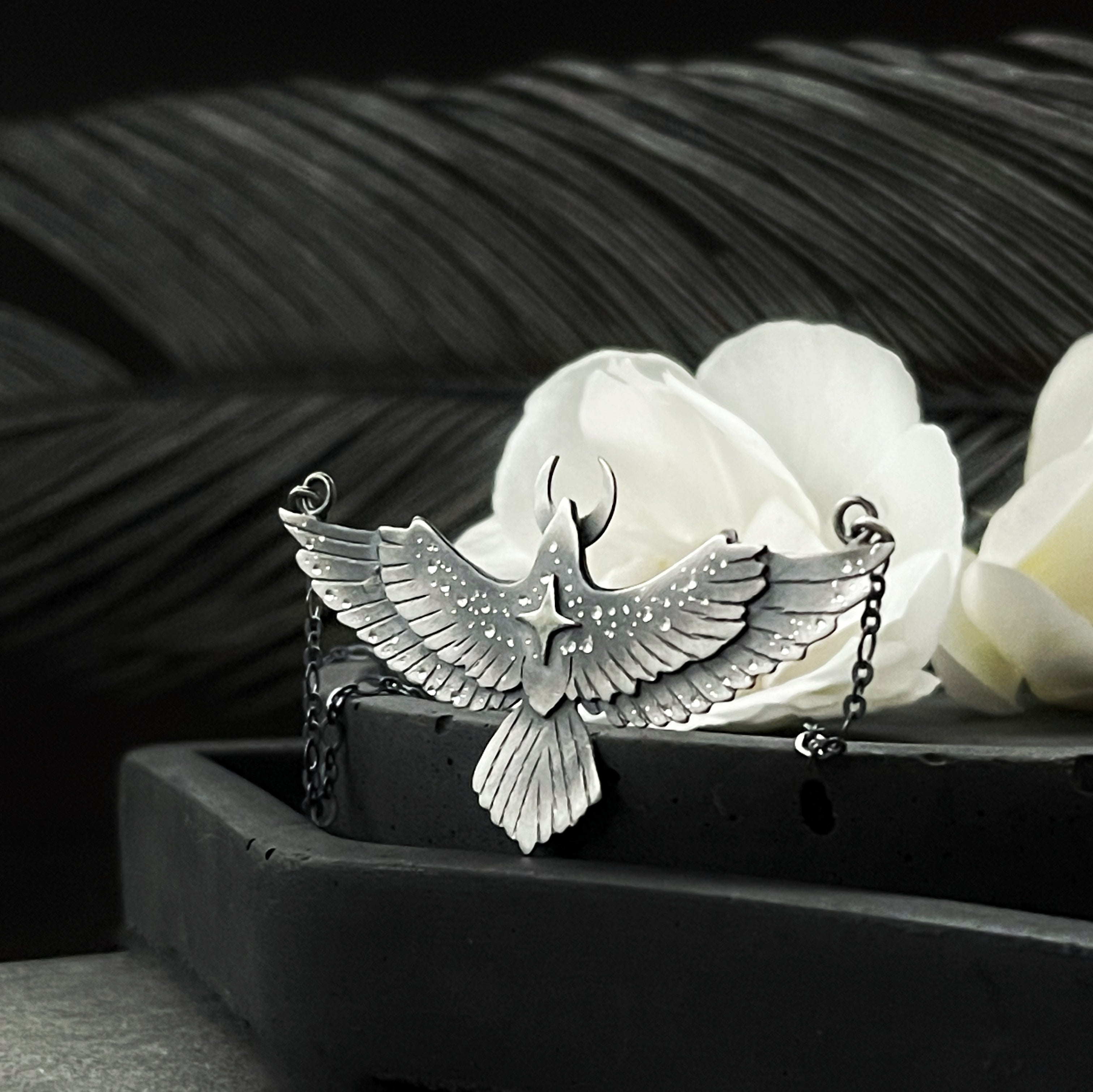 The Raven & Moon Necklace - Medium