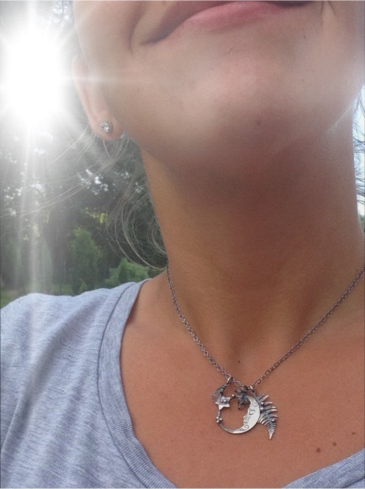 Moonchild Charm Necklace - Fern, Labradorite & Sky Blue Topaz