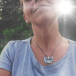 The Sleepig Fox Necklace - Silversmithed Bib Necklace with Moonstone and Tanzanite
