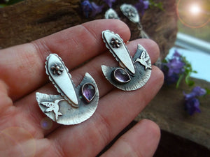 The Healer Earrings - Hummingbird Pink Amethyst Fan Earrings