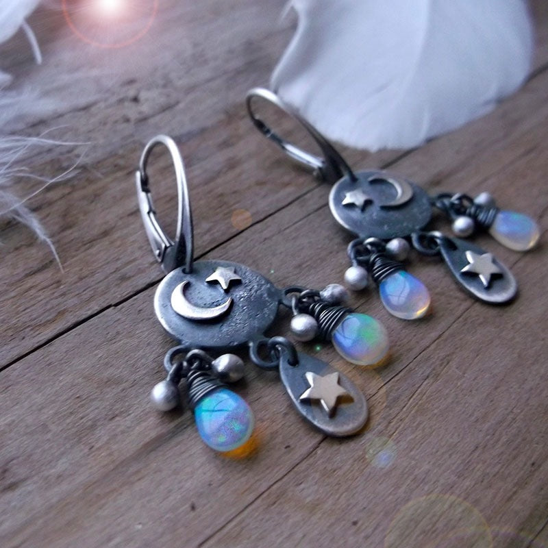 Moon Child Opal Earrings - Mini Chandelier Earrings