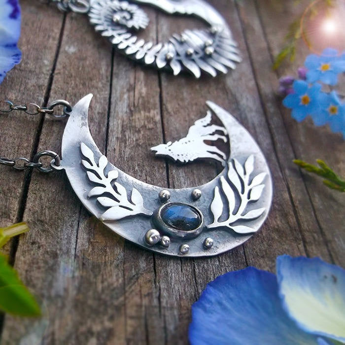 Moonchild Wolf Necklace-Totem Moon and Labradorite Necklace