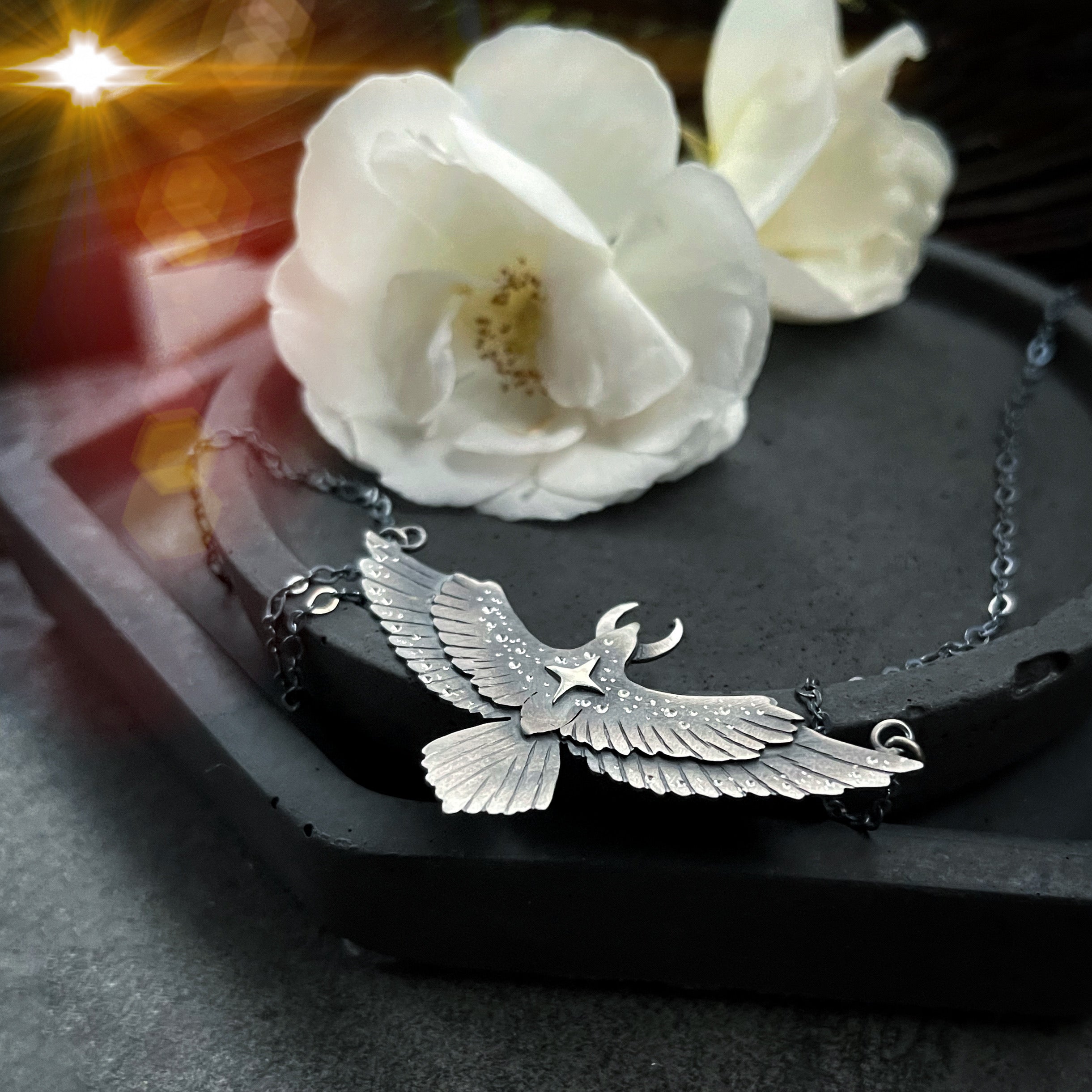 The Raven & Moon Necklace - Medium